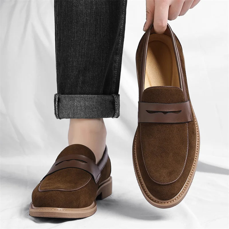 Men's Retro Cow Suede Leather Business Loafers Shoes