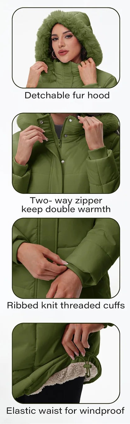 Women's Fleece Lined Ribbed Cuff Windproof Puffer Coat