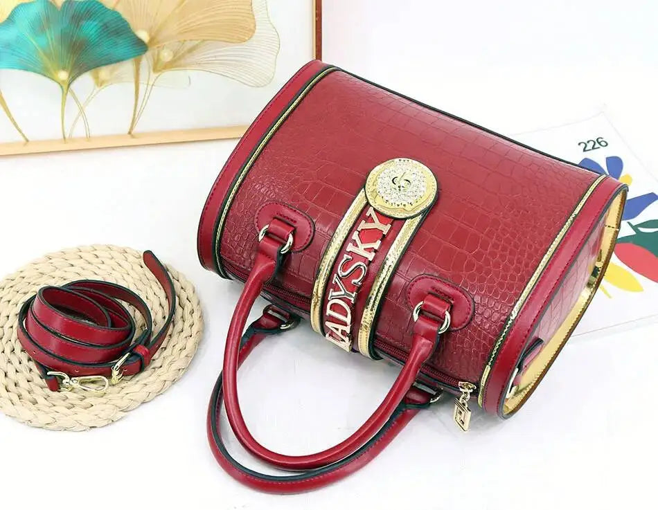 Women's Crocodile Embossed Letter Decoration Shoulder Handbag