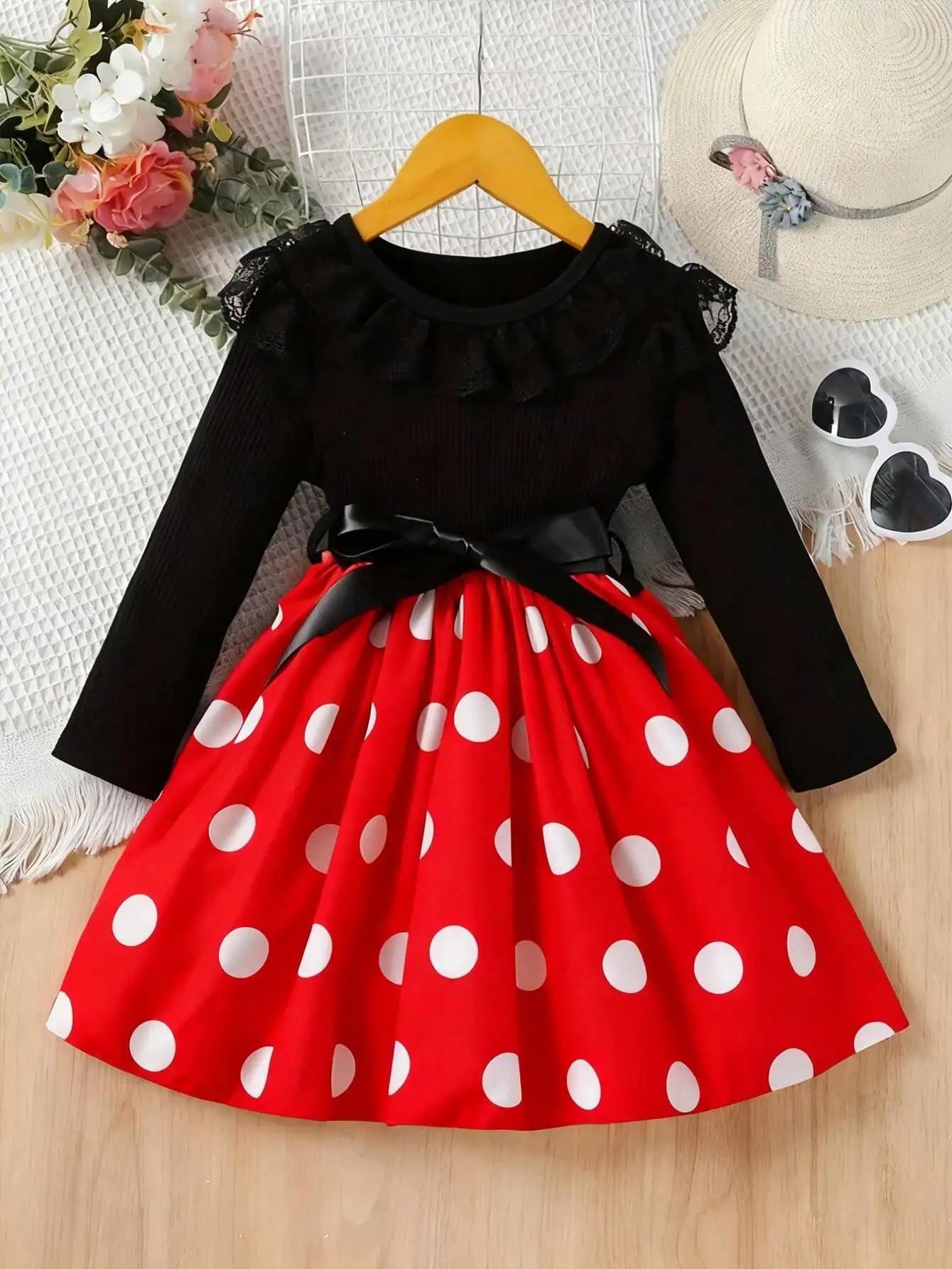 Girls' Polka Dot Pattern Belt dress