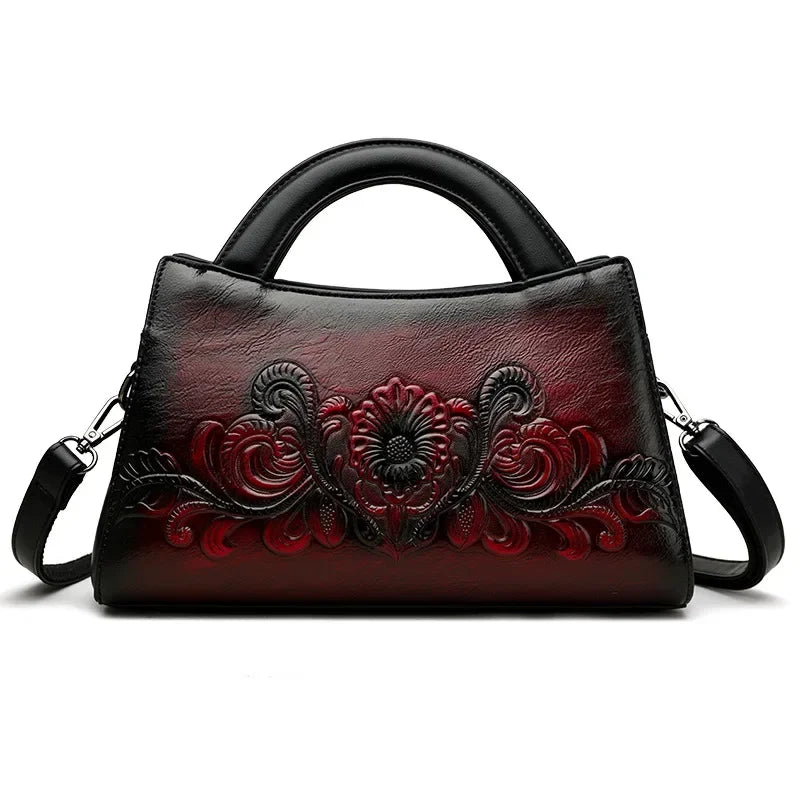 Women Vintage Embossed  Luxury Designer Saddle Shoulder Handbag