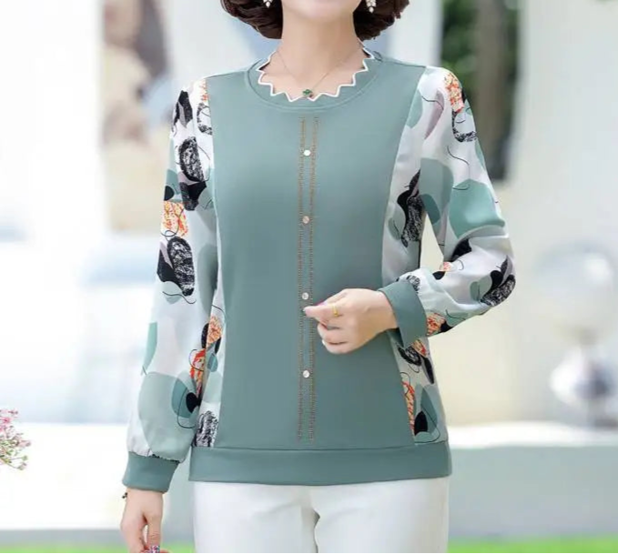 Women's Stylish Middle Aged Long Sleeved Shirt