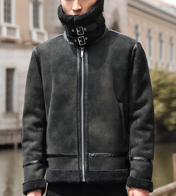 Men's Fur Collar Lamb Wool Comfort Leather Jacket