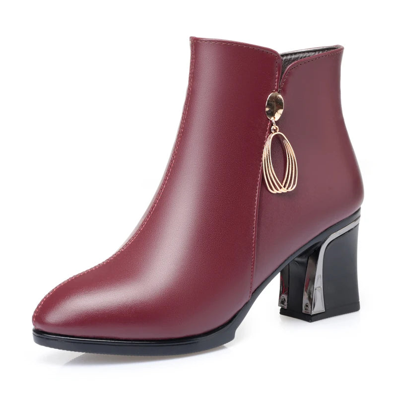 Women's Pointed Genuine Leather High Heel Dress Boots