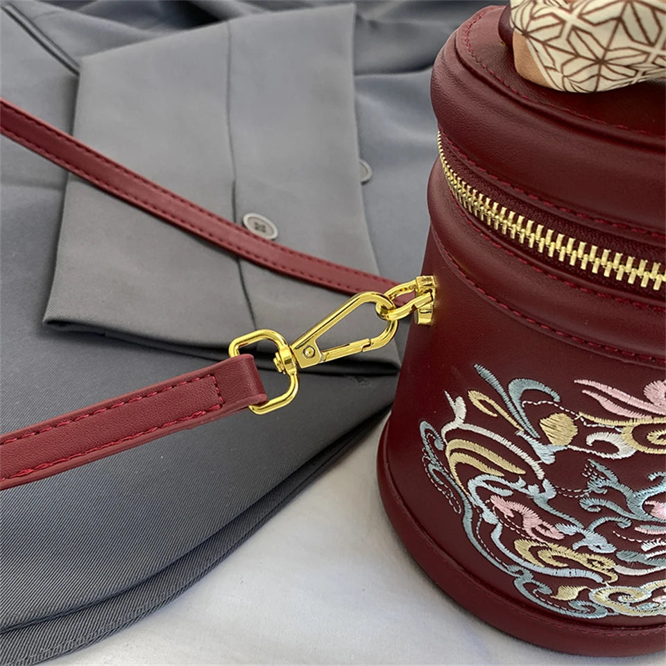 Women's Bucket Cylindrical Quality Leather Shoulder Bag