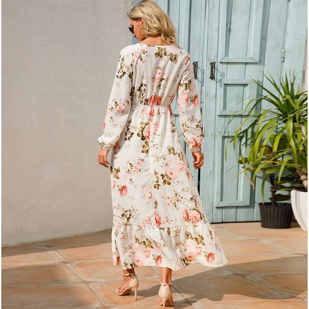Women's Bohemian High Waist Beach Chiffon Long Dress