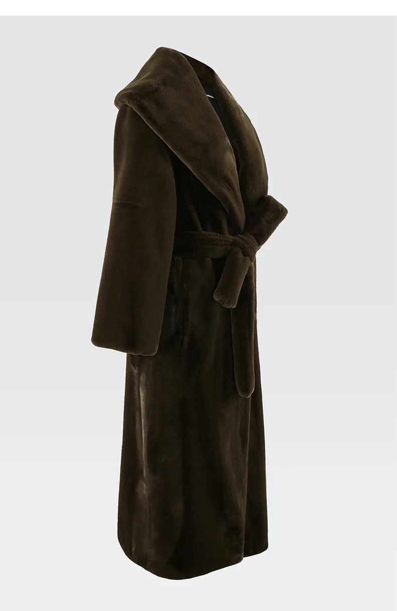 Women's Luxury Elegant Long Faux Sheared Mink Fur Coat