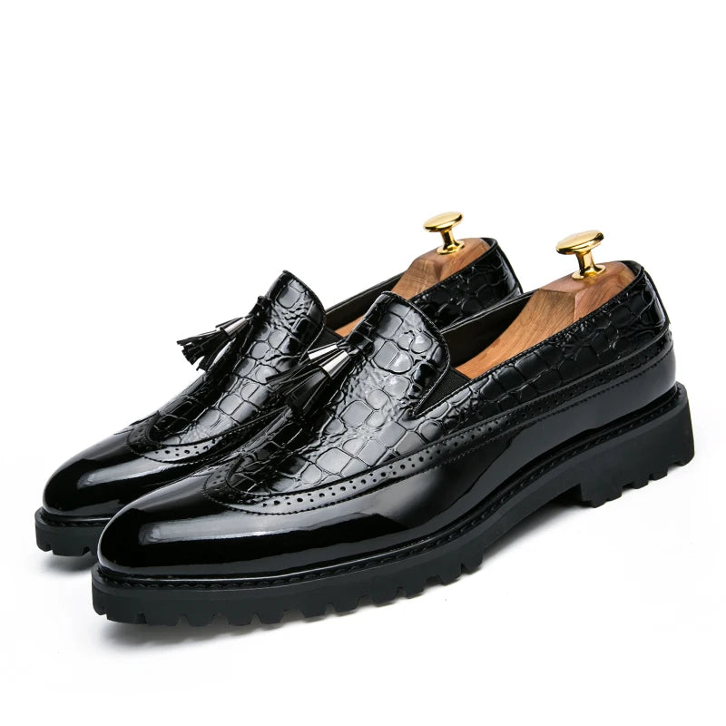 Men's Slip On Bean Crocodile Print Leather Shoes