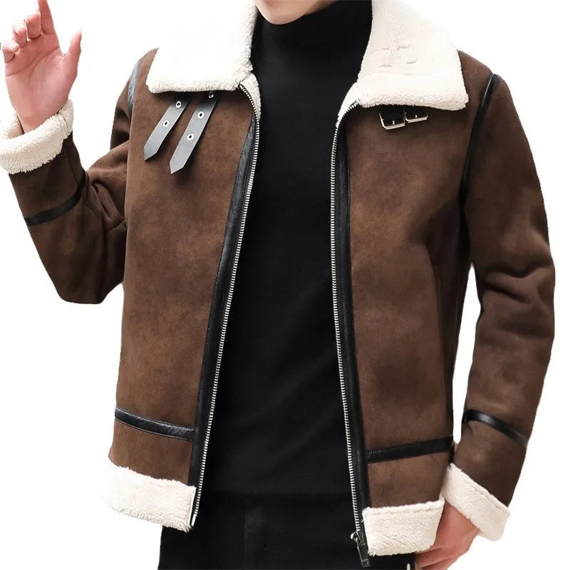 Men's Fur Collar Lamb Wool Comfort Leather Jacket