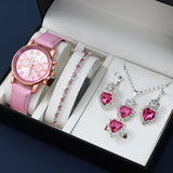 PU Leather Strap Zinc Alloy Case Quartz Watch Jewelry Set