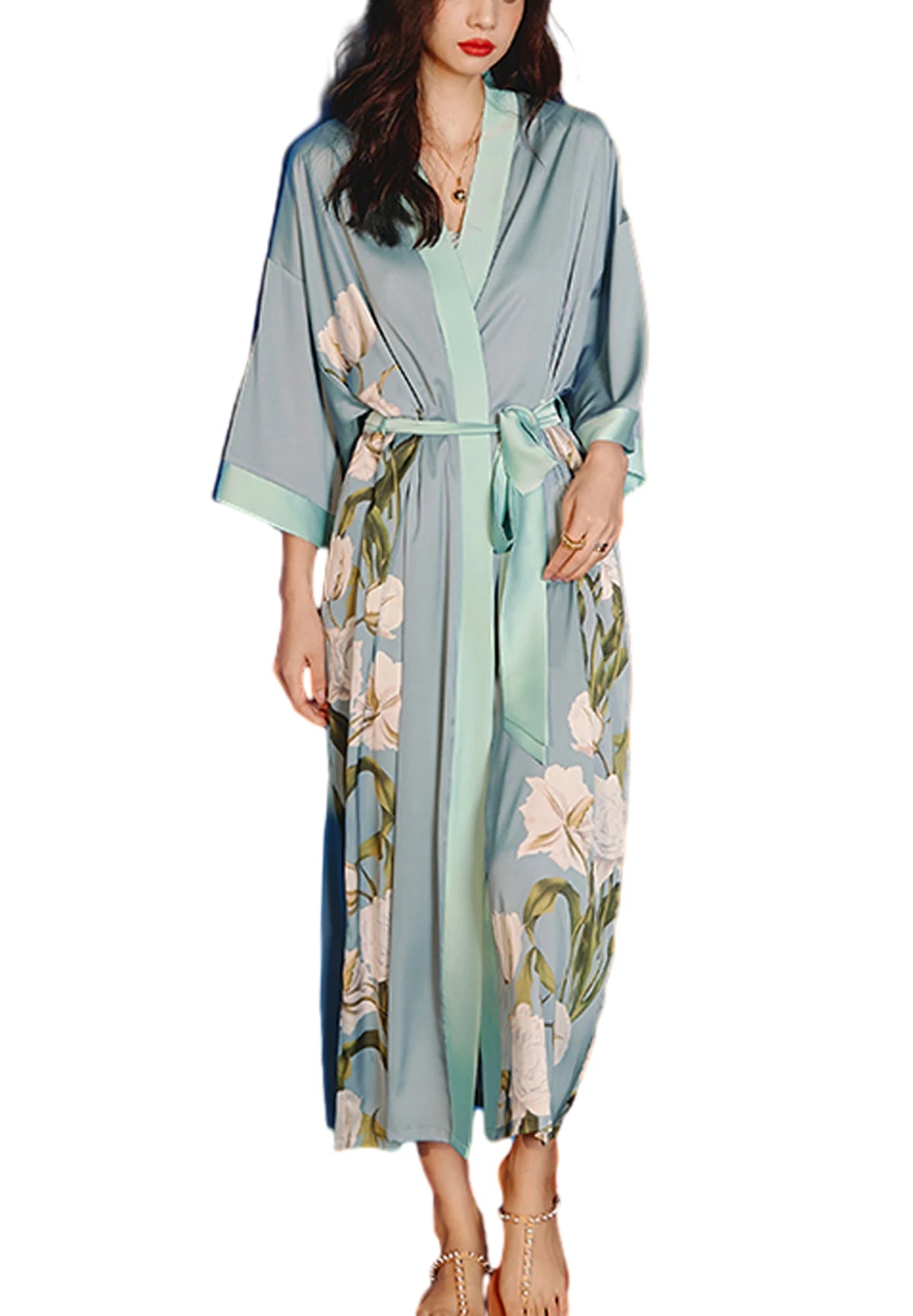 Women's Silk Satin Lightweight Soft Bathrobe Set