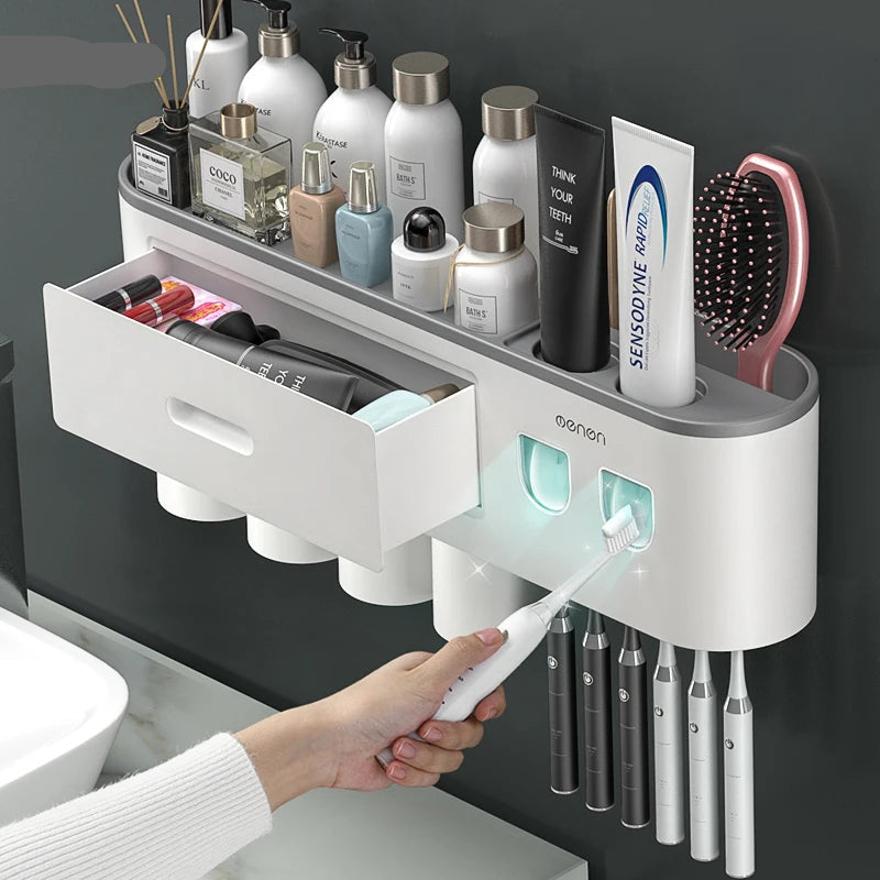Toothbrush Holder Magnetic Adsorption Inverted Toothpaste Dispenser
