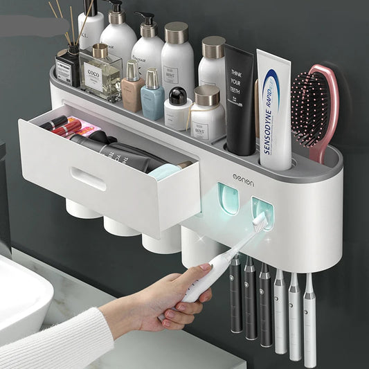 Toothbrush Holder Magnetic Adsorption Inverted Toothpaste Dispenser