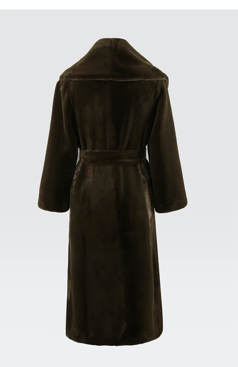 Women's Luxury Elegant Long Faux Sheared Mink Fur Coat