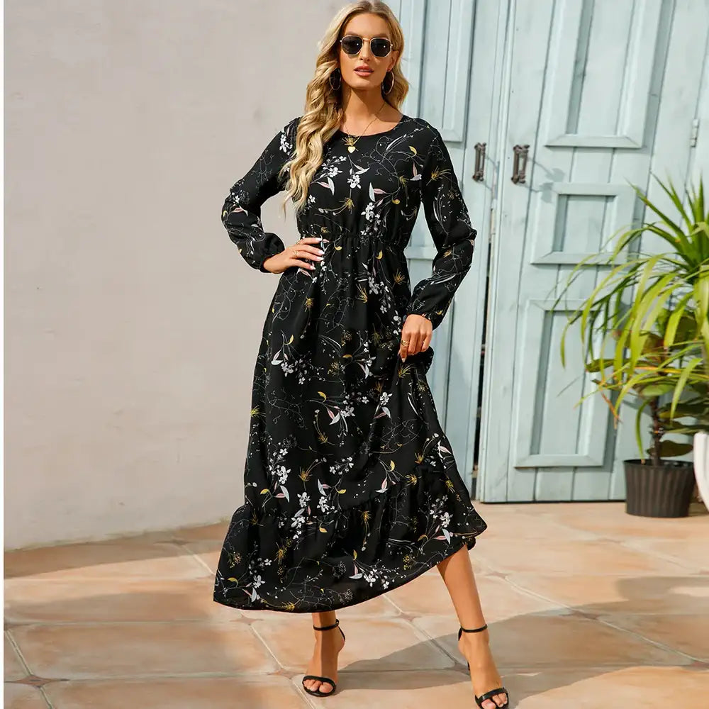 Women's Bohemian High Waist Beach Chiffon Long Dress