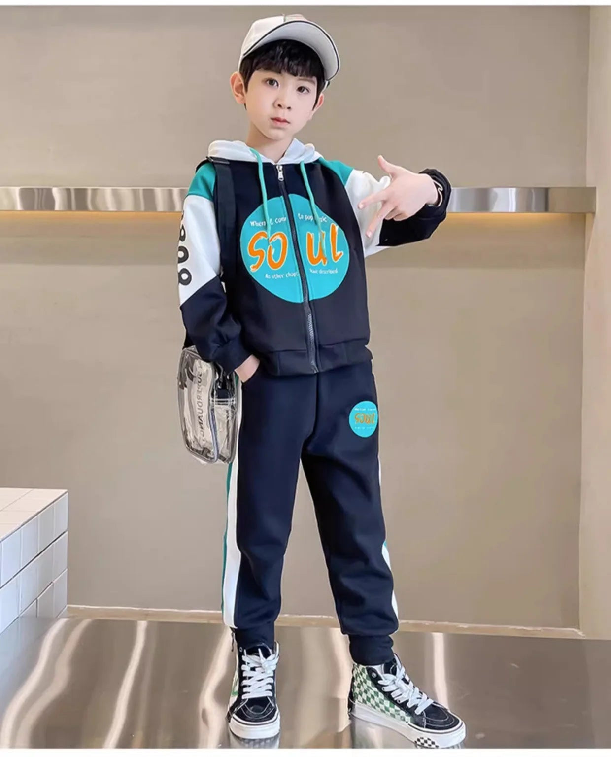 Boys 2Pcs Letter Printed Zip Jacket Pants Set