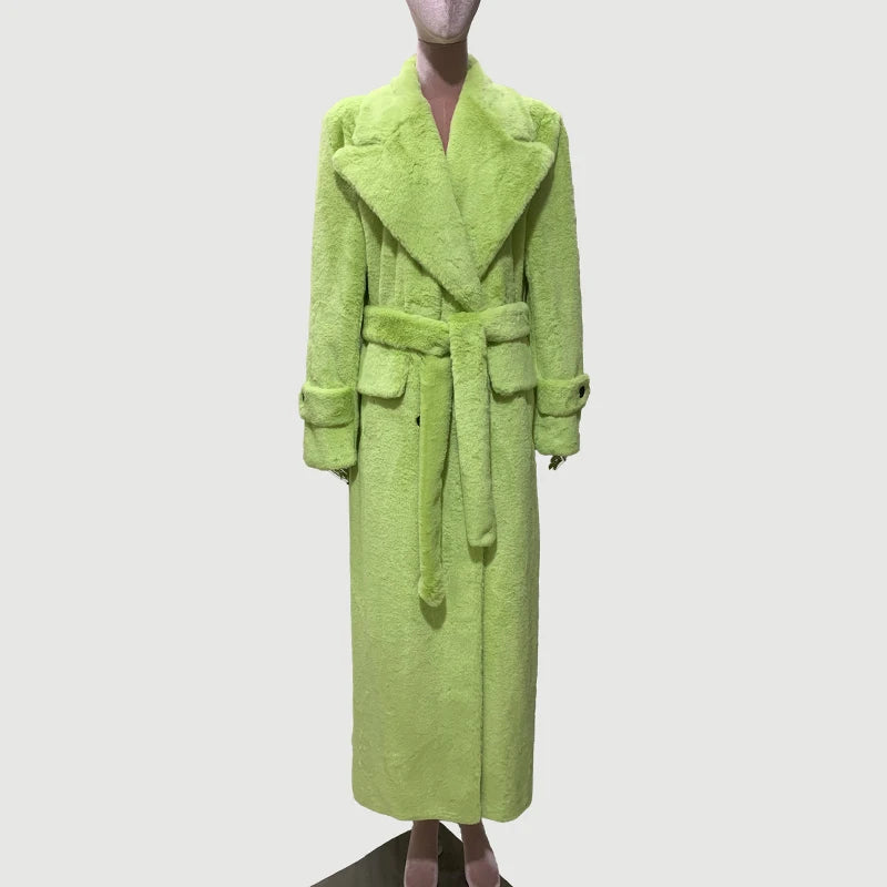 Women's Fluffy Thick Soft Maxi Faux Fur Double Breasted Coat