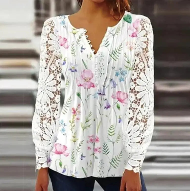 Women's V-neck Stylish Casual Loose Long Sleeve Shirt