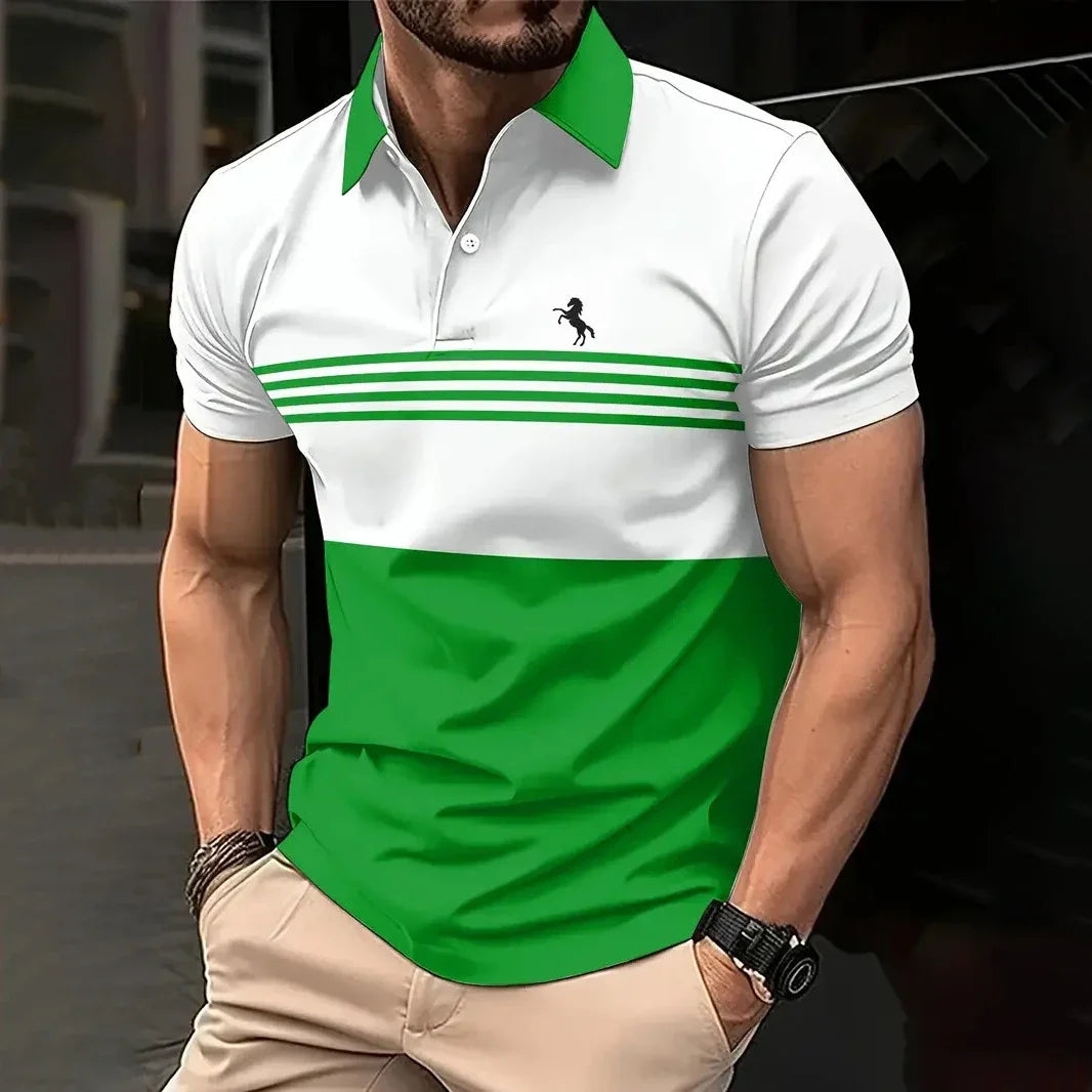 Men's Casual Short Sleeved Top Striped Pattern Polo T Shirt