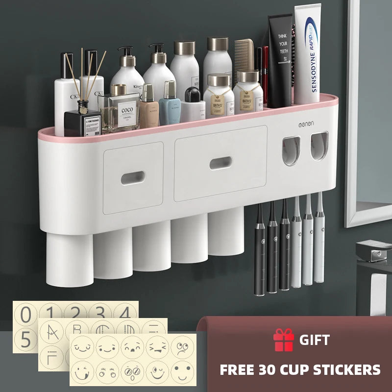 Toothbrush Holder Magnetic Adsorption Inverted Toothpaste Dispenser