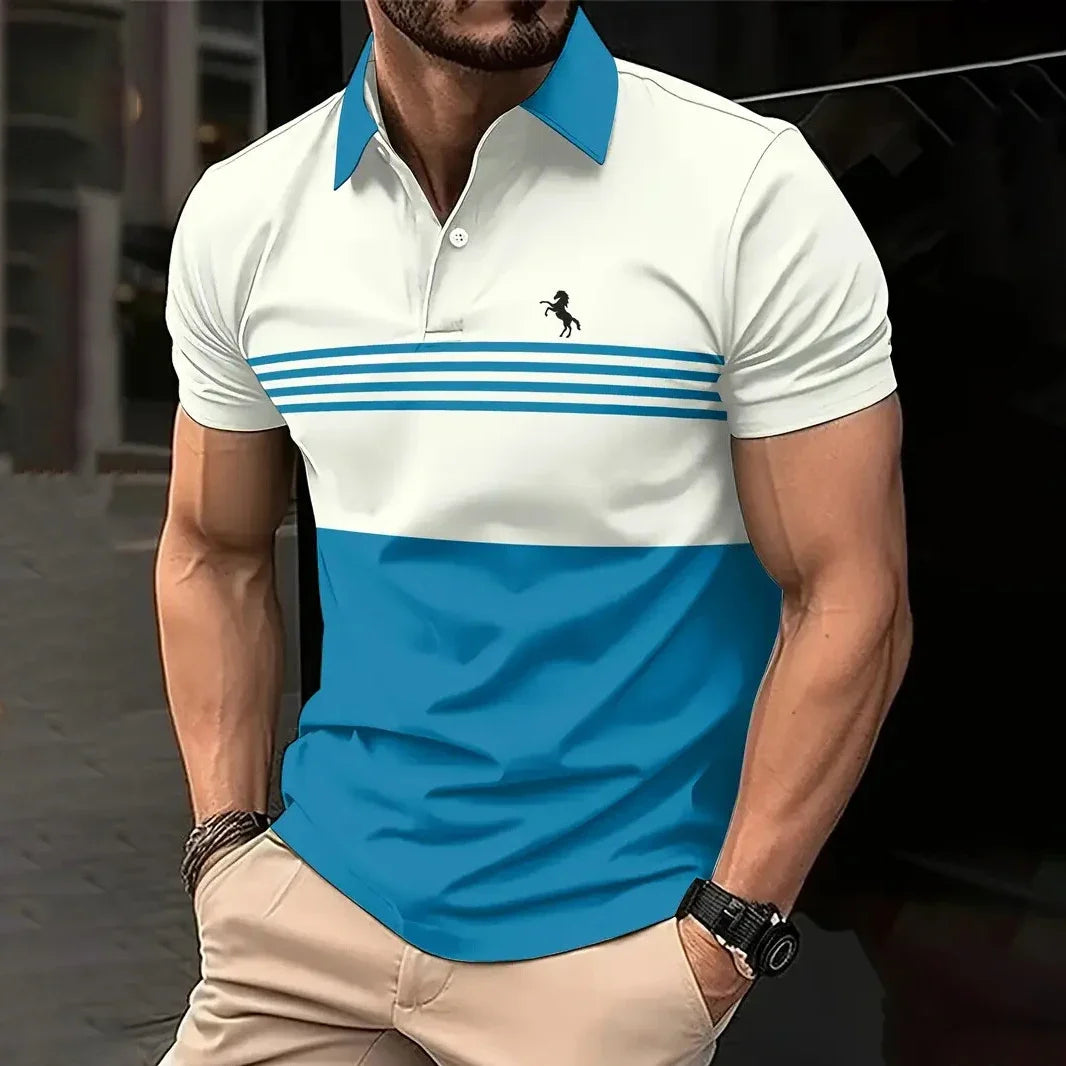 Men's Casual Short Sleeved Top Striped Pattern Polo T Shirt