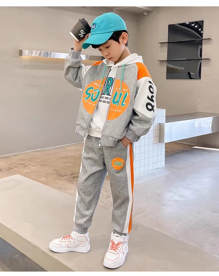 Boys 2Pcs Letter Printed Zip Jacket Pants Set