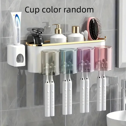 Multifunctional Mug Holder Wall Mounted Toothpaste Toothbrush Rack