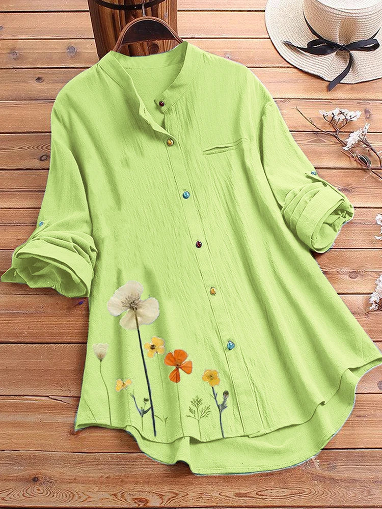 Women's Button Down Round Neck Shirt Blouse