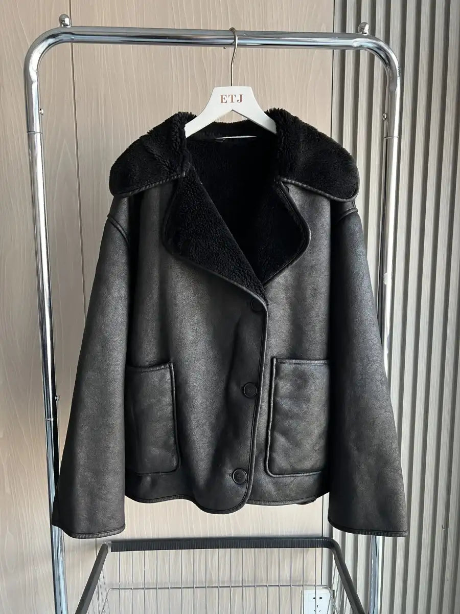 Women's Double Sided Collar Oversized Long Sleeve Jacket