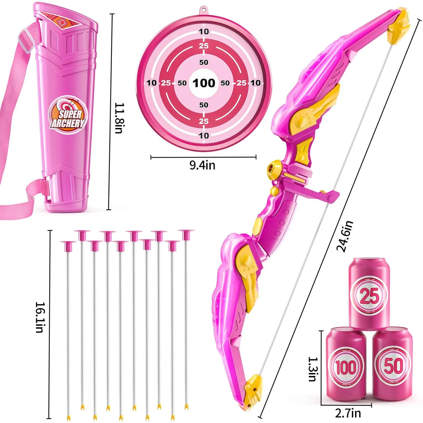 Kids LED Light Up Archery Bow 10 Suction Cup Arrows Set Toy