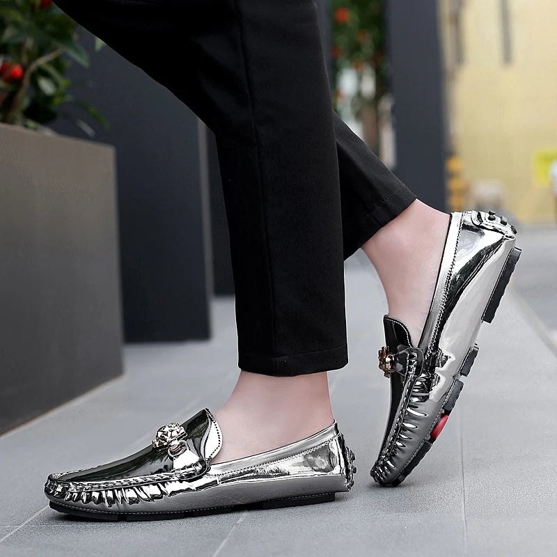 Men's Glossy Leather Slip-On Trendy Handmade Shoes