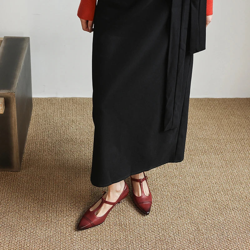 Women's Cow Leather T-Strap Pumps Shoes