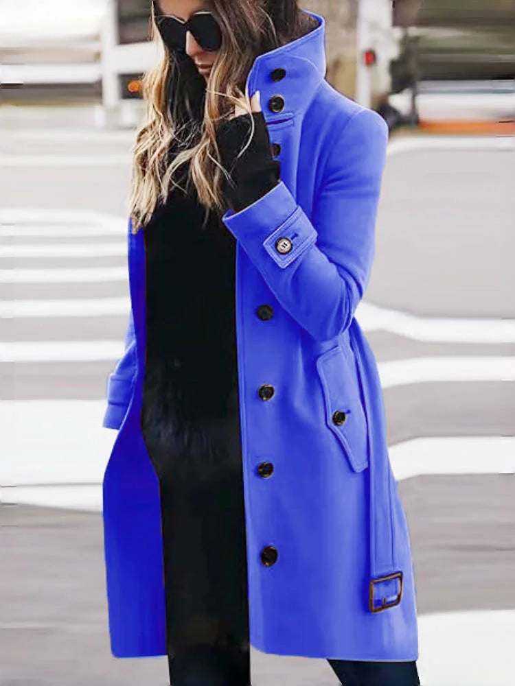 Women's Single Breasted Turn down Collar Long Coat