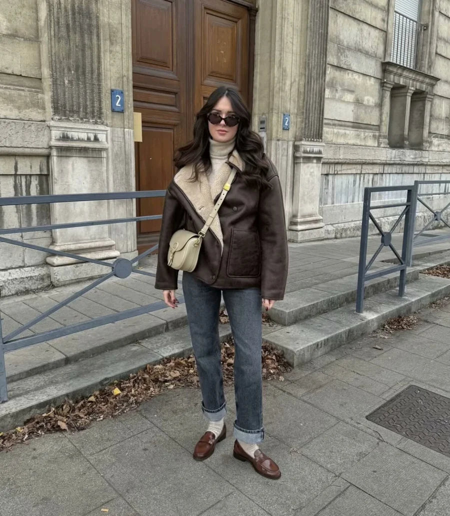 Women's Double Sided Collar Oversized Long Sleeve Jacket