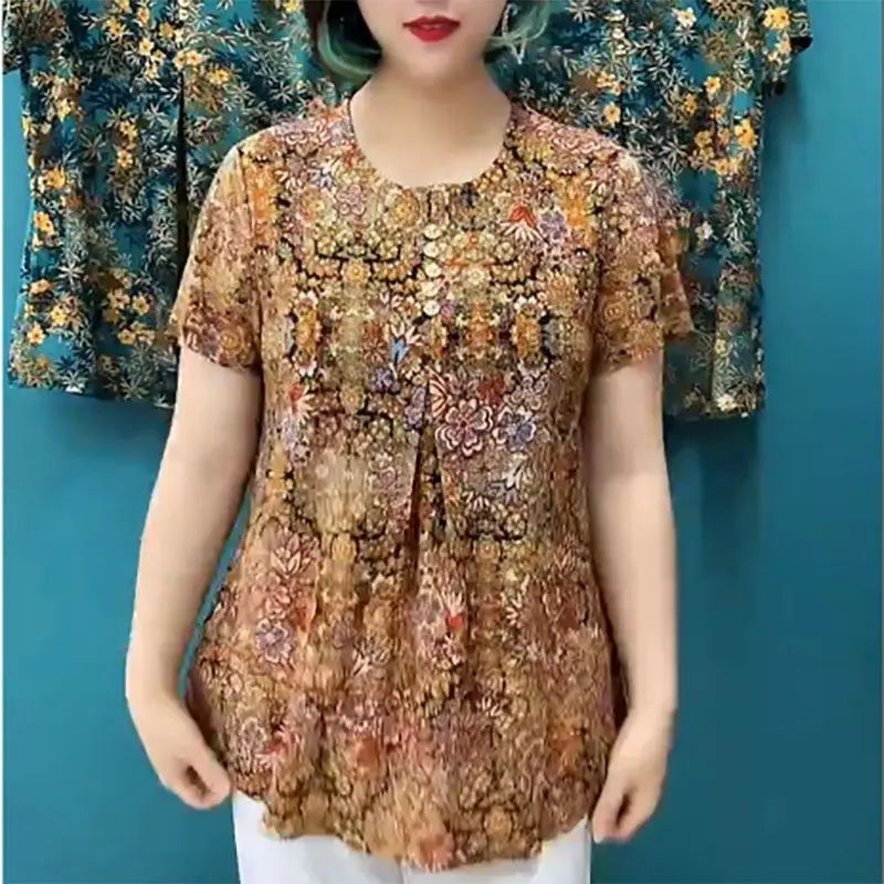 Women's Vintage Short Sleeve Button Loose Shirt