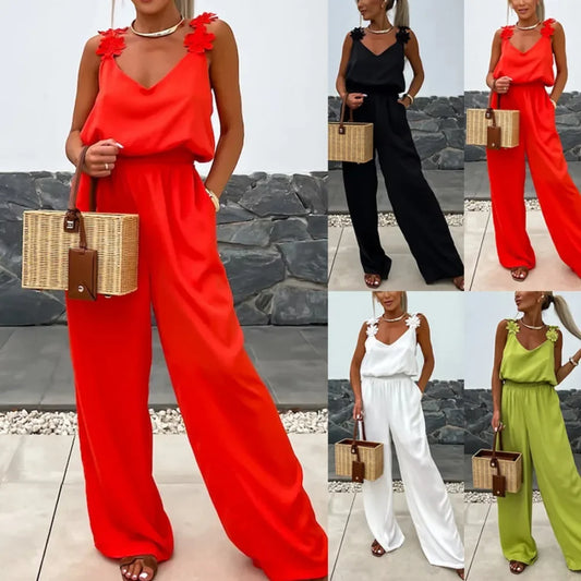 Women's Sleeveless Pocket Design Loose Fit Jumpsuit