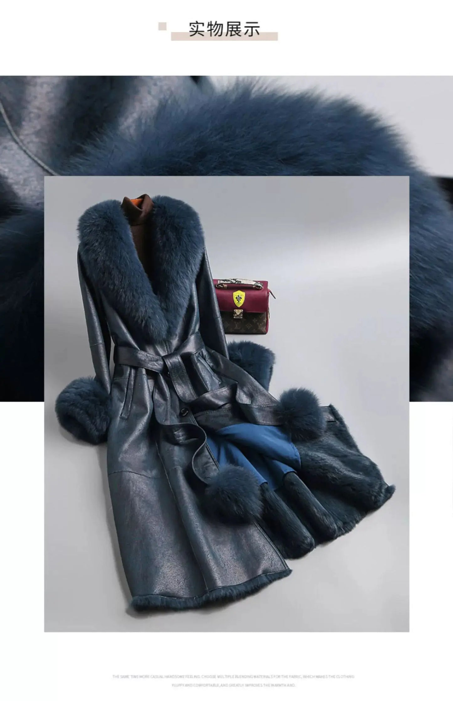 Women's Mid Length Rabbit Fur Fox Fur Collar Slim Fit Coat