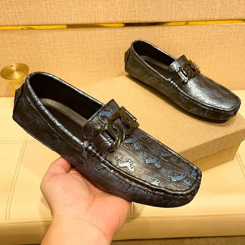 Men's Crocodile Print Leather Slip On Breathable Moccasins Shoes