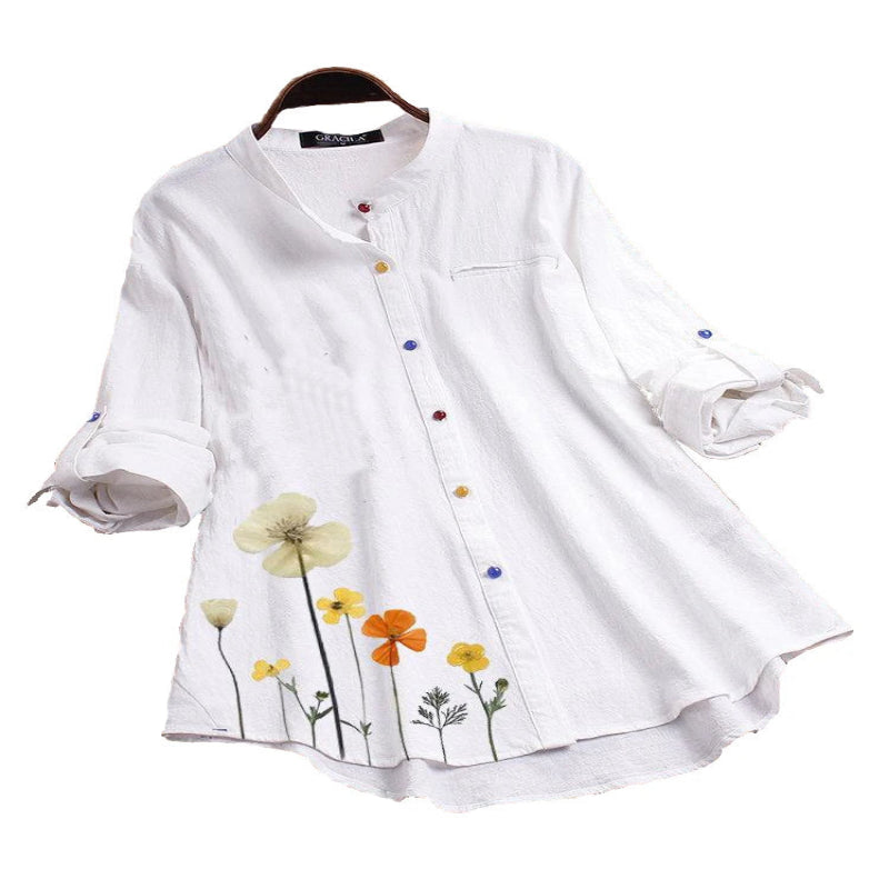 Women's Button Down Round Neck Shirt Blouse