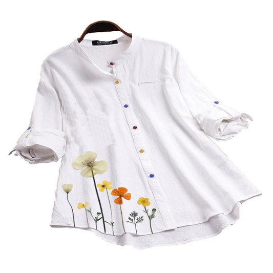 Women's Button Down Round Neck Shirt Blouse