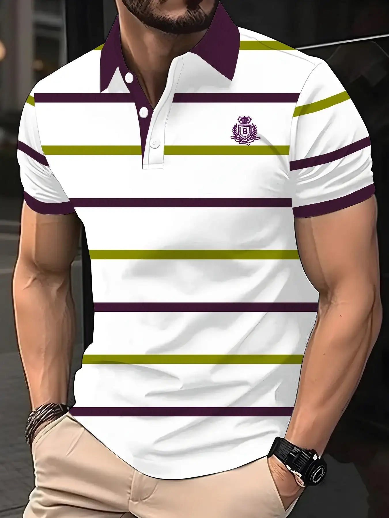 Men's Short Sleeved Striped Breathable Polo T-Shirt