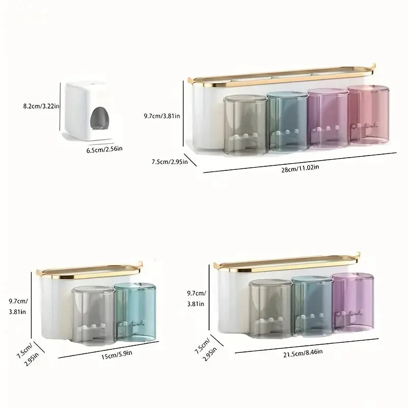 Multifunctional Mug Holder Wall Mounted Toothpaste Toothbrush Rack