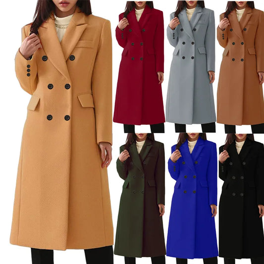 Women's Long Plus Size Woolen Coat