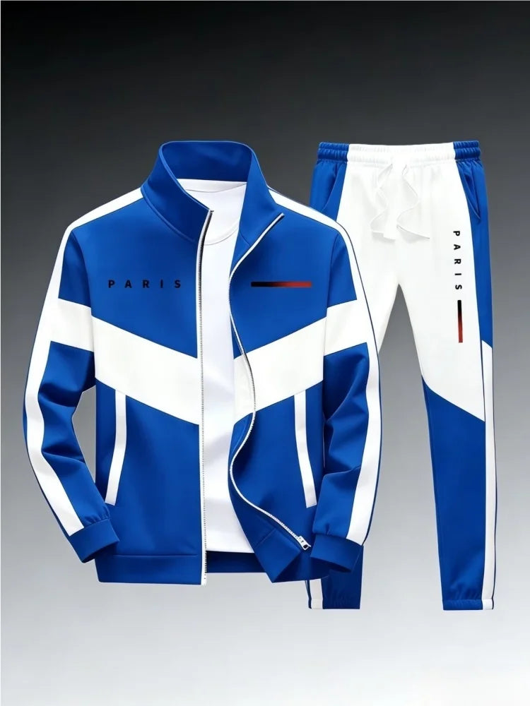 Men's 2 Piece Tracksuit Full Zip Stand Collar Jacket Jogger Set