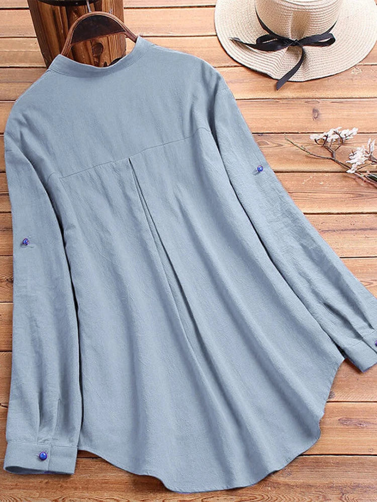 Women's Button Down Round Neck Shirt Blouse