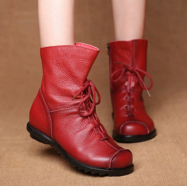 Women's Genuine Leather Plush Retro Waterproof Short Boots