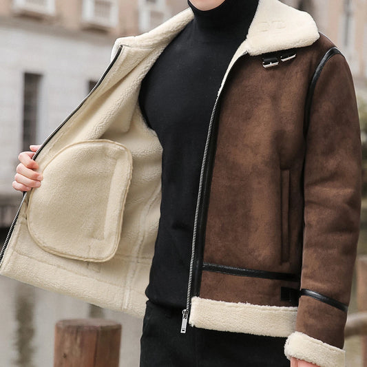 Men's Fur Collar Lamb Wool Comfort Leather Jacket