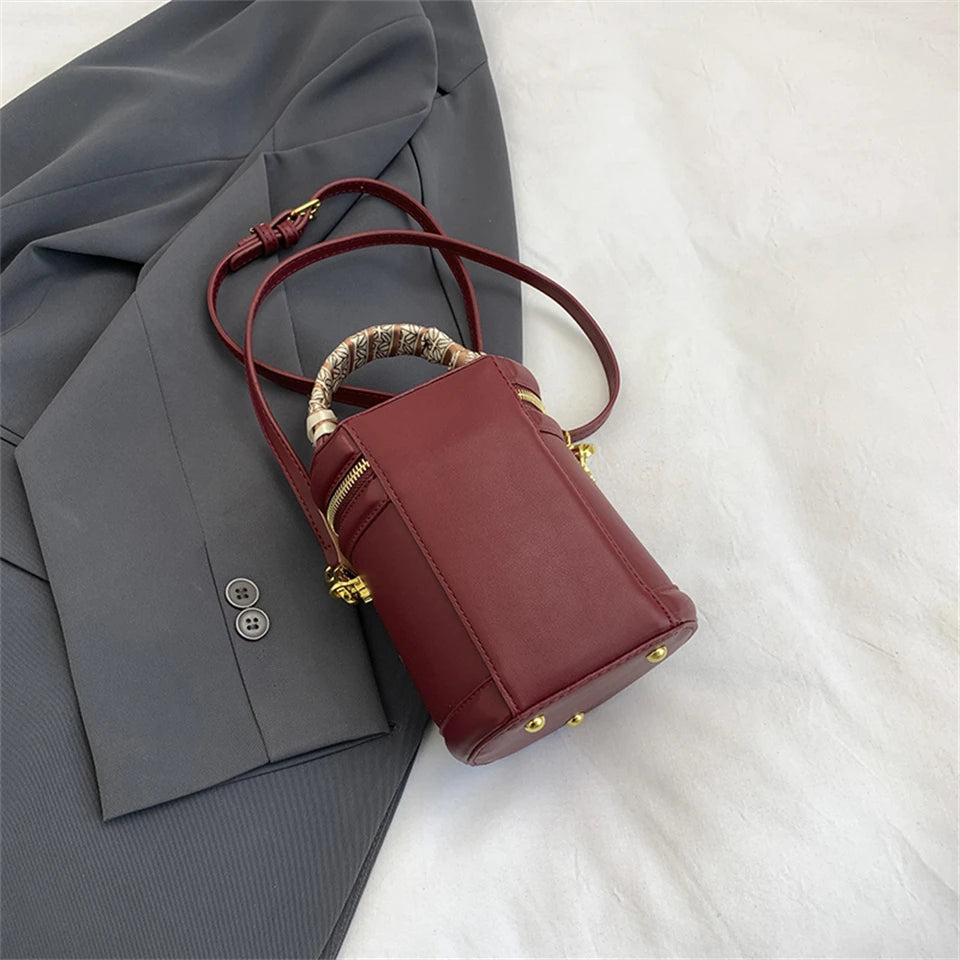 Women's Bucket Cylindrical Quality Leather Shoulder Bag