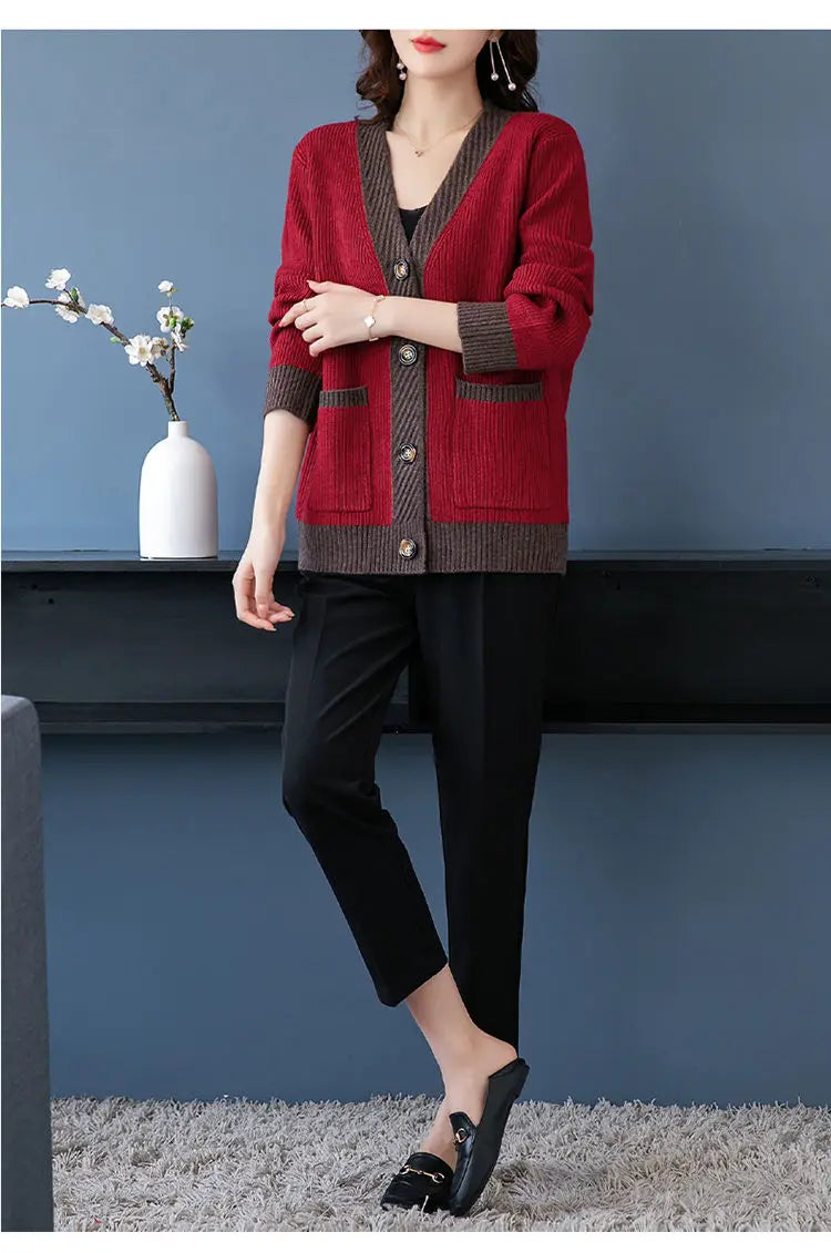 Women's Loose Button V-neck Thread Sweater Cardigan