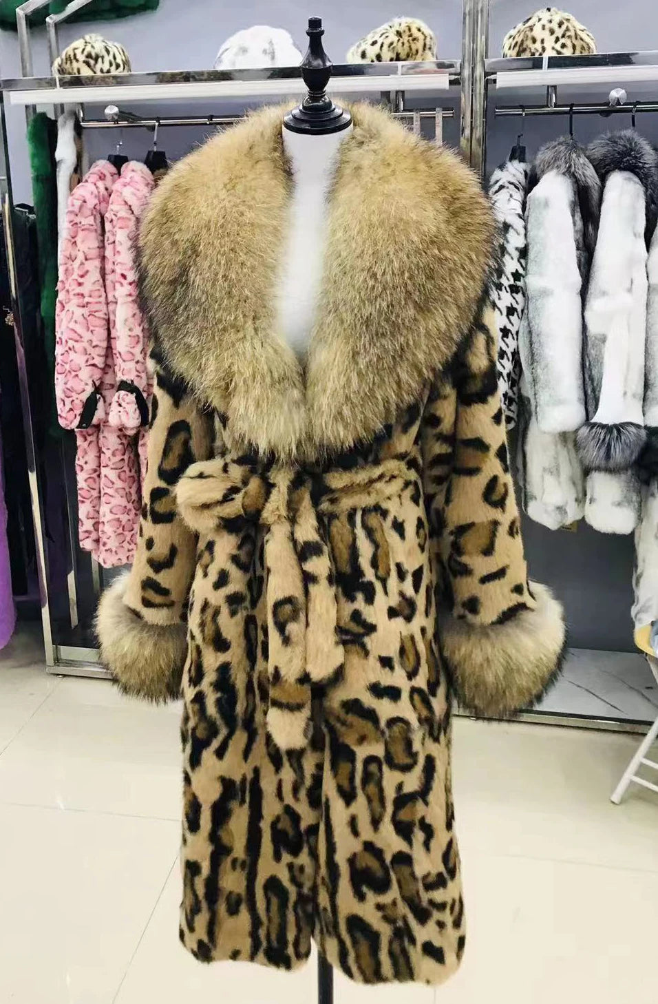 Women Fox Lapel Genuine Fur Real Rabbit Fur Coat